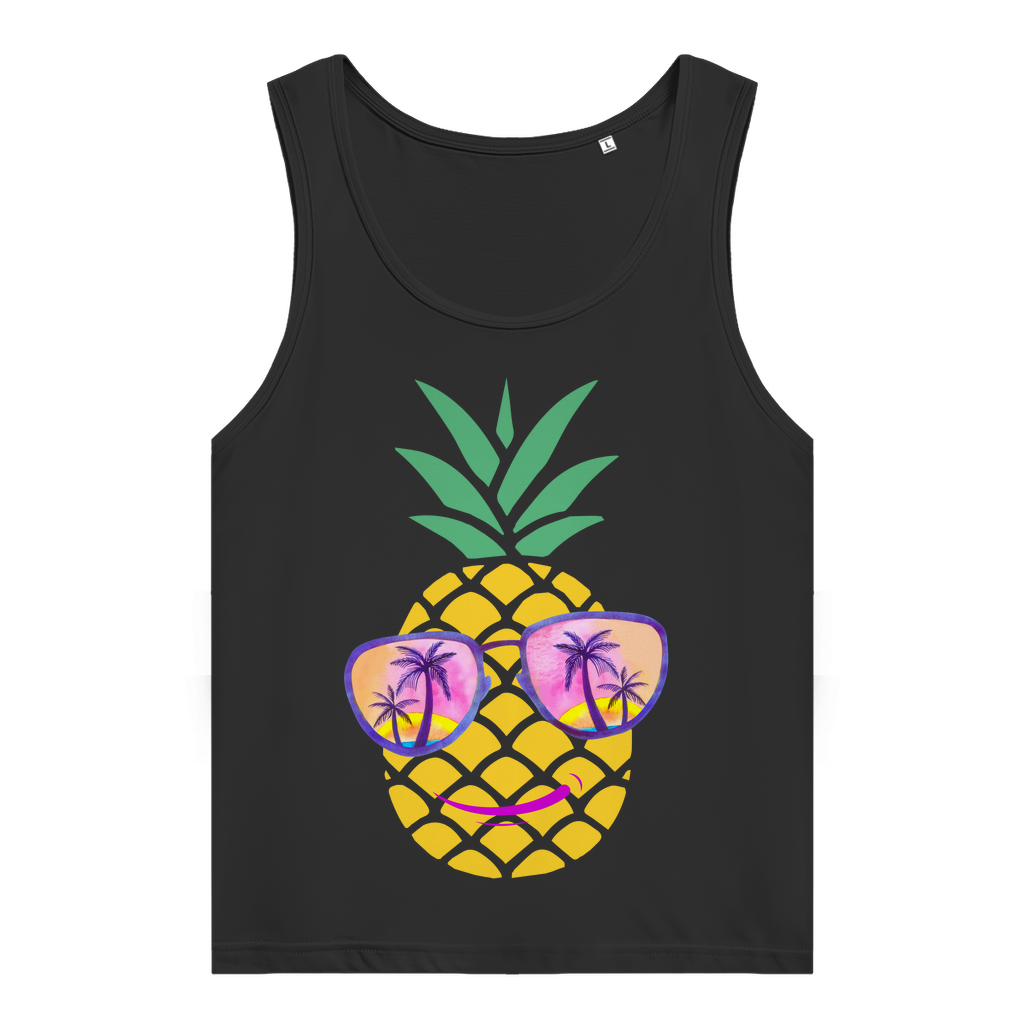 Women’s Premium Organic Tank Top – Summer Pineapple with Sunglasses & Palm Sunset Design
