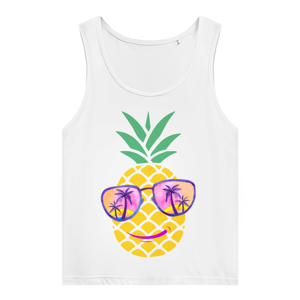 Women’s Premium Organic Tank Top – Summer Pineapple with Sunglasses & Palm Sunset Design