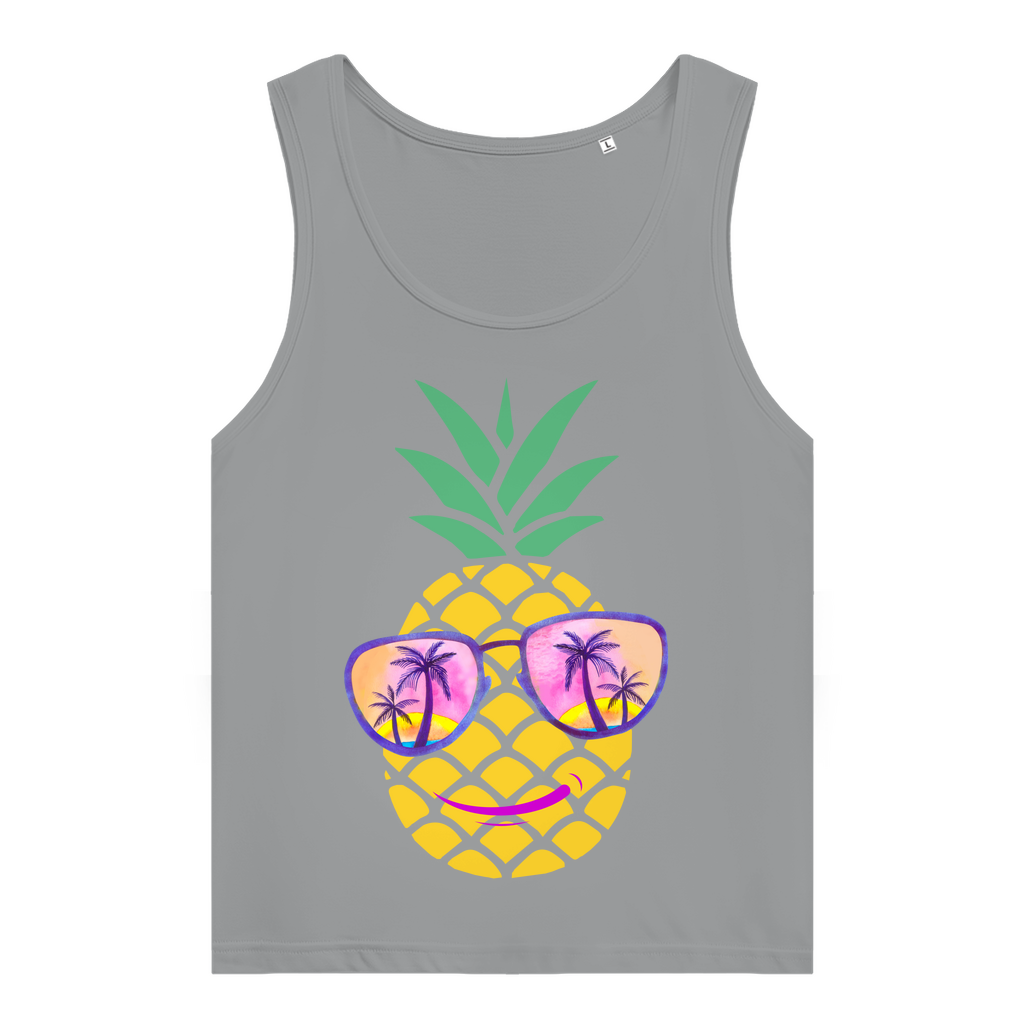 Women’s Premium Organic Tank Top – Summer Pineapple with Sunglasses & Palm Sunset Design