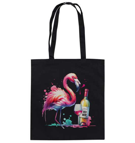 Stylish Cotton Bag with Watercolor Flamingo and Red Wine