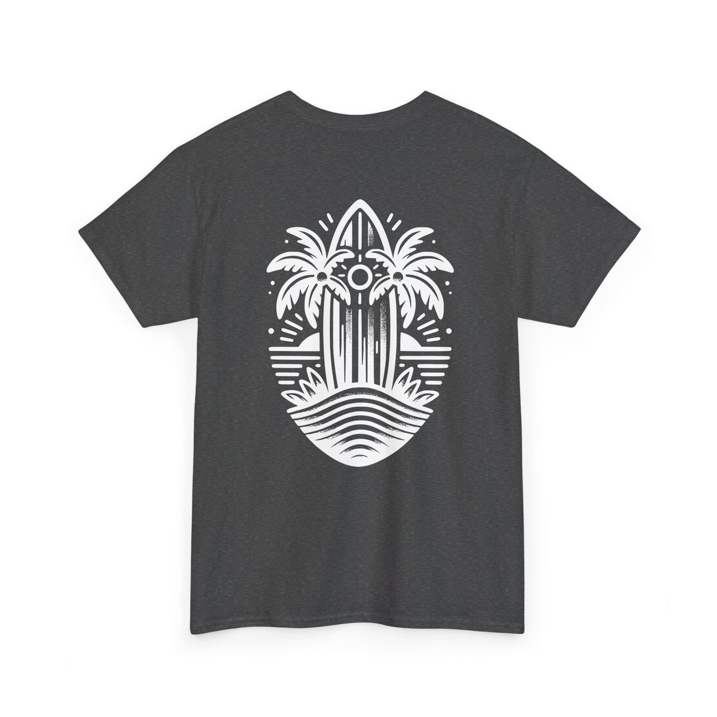 Surfboard & Palm Trees T-Shirt: Ride the Waves in Style - Gildan 5000