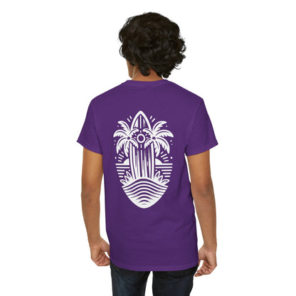 Surfboard & Palm Trees T-Shirt: Ride the Waves in Style - Gildan 5000