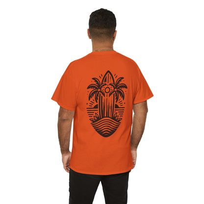 Surfboard & Palm Trees T-Shirt: Ride the Waves in Style - Gildan 5000