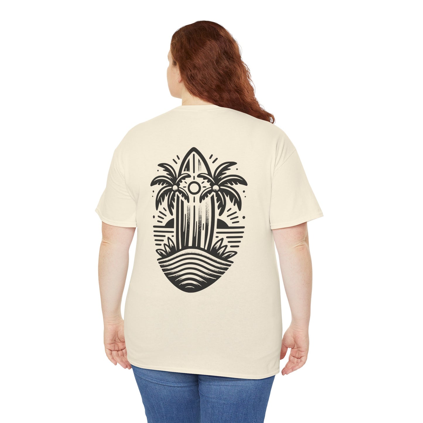 Surfboard & Palm Trees T-Shirt: Ride the Waves in Style - Gildan 5000