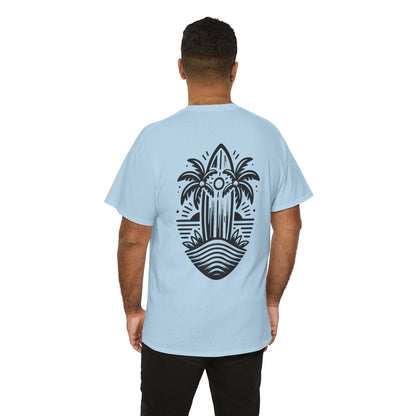 Surfboard & Palm Trees T-Shirt: Ride the Waves in Style - Gildan 5000