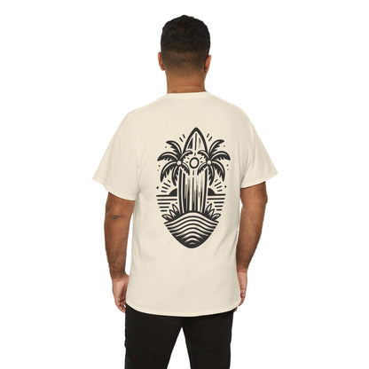 Surfboard & Palm Trees T-Shirt: Ride the Waves in Style - Gildan 5000