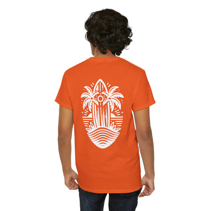 Surfboard & Palm Trees T-Shirt: Ride the Waves in Style - Gildan 5000