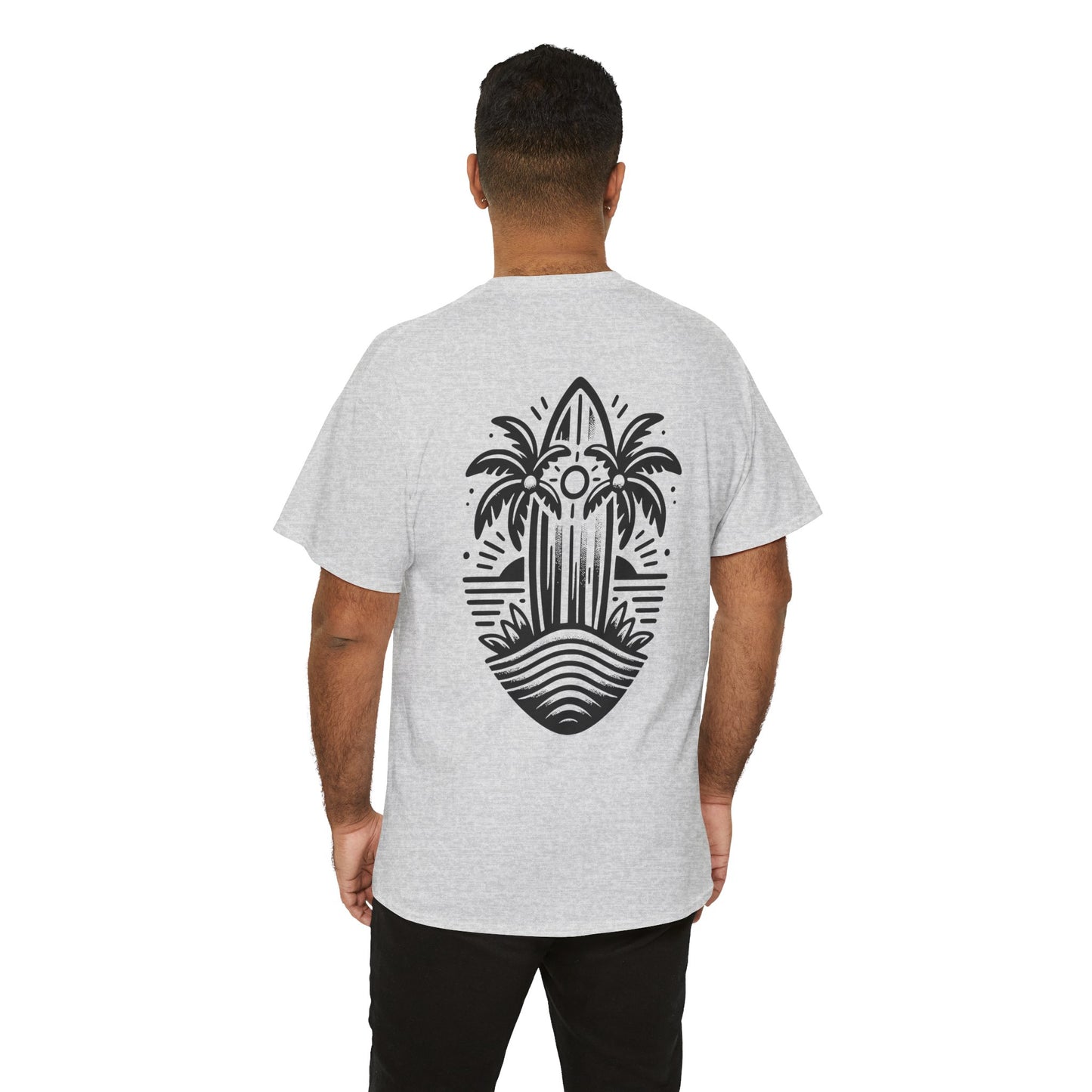 Surfboard & Palm Trees T-Shirt: Ride the Waves in Style - Gildan 5000