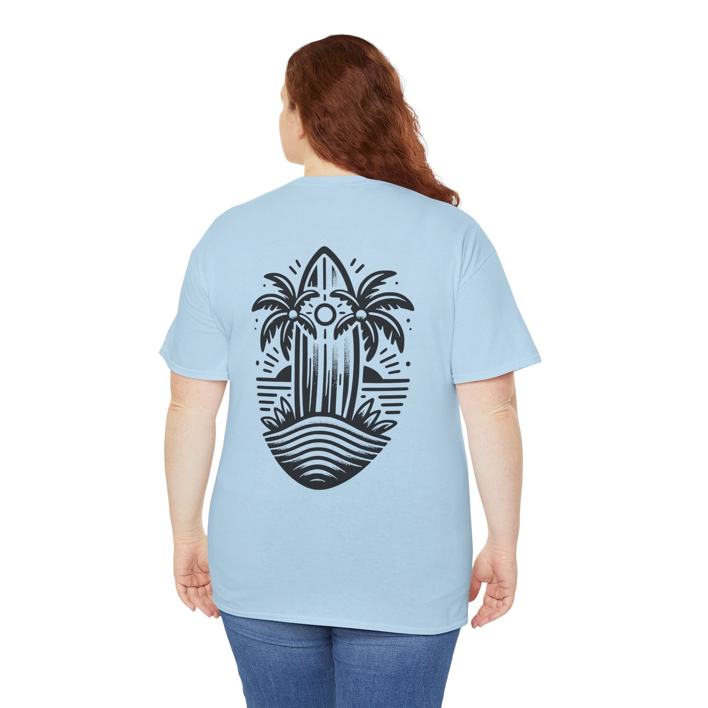 Surfboard & Palm Trees T-Shirt: Ride the Waves in Style - Gildan 5000