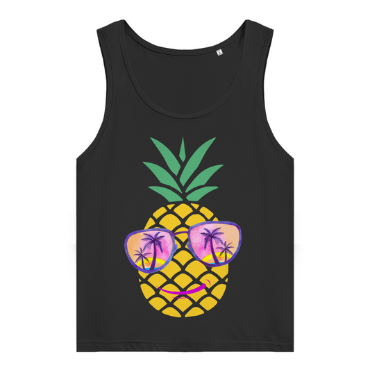 Women’s Premium Organic Tank Top – Summer Pineapple with Sunglasses & Palm Sunset Design