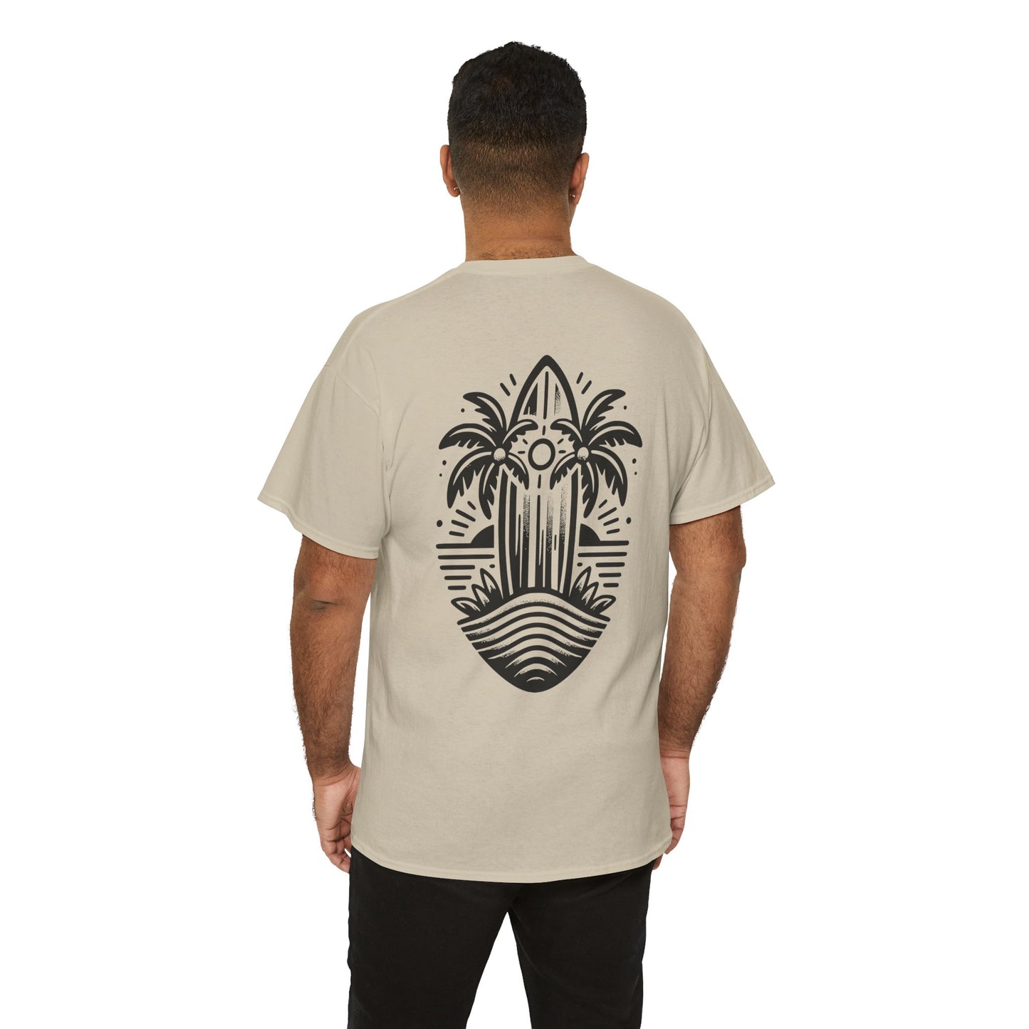 Surfboard & Palm Trees T-Shirt: Ride the Waves in Style - Gildan 5000