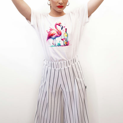 Stylish Standout: Shirt with Watercolor Flamingo and Red Wine Motif - Bella+Canvas