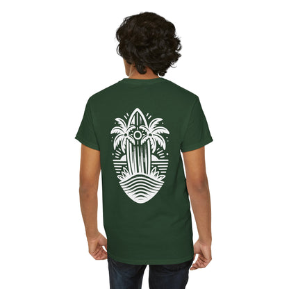 Surfboard & Palm Trees T-Shirt: Ride the Waves in Style - Gildan 5000