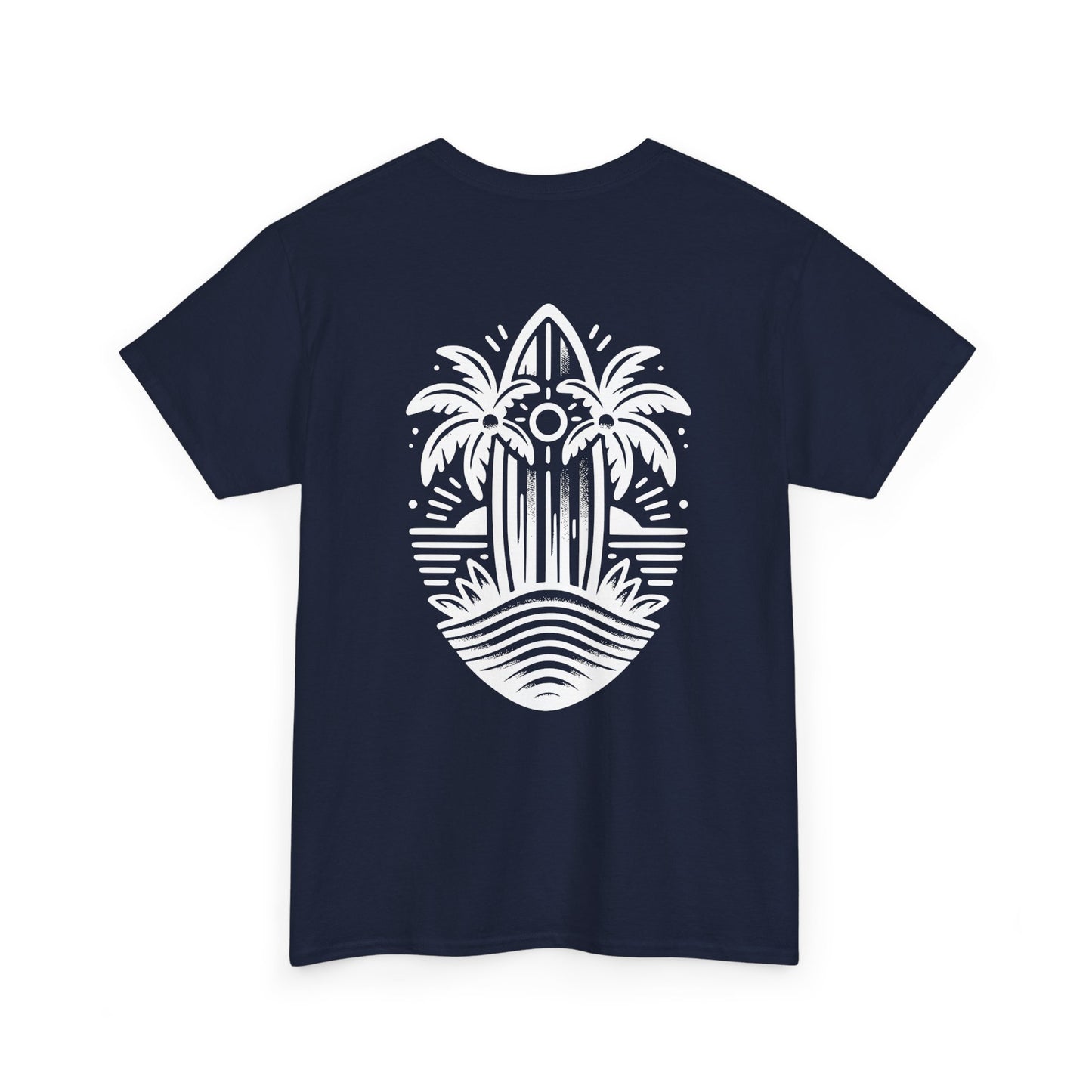 Surfboard & Palm Trees T-Shirt: Ride the Waves in Style - Gildan 5000