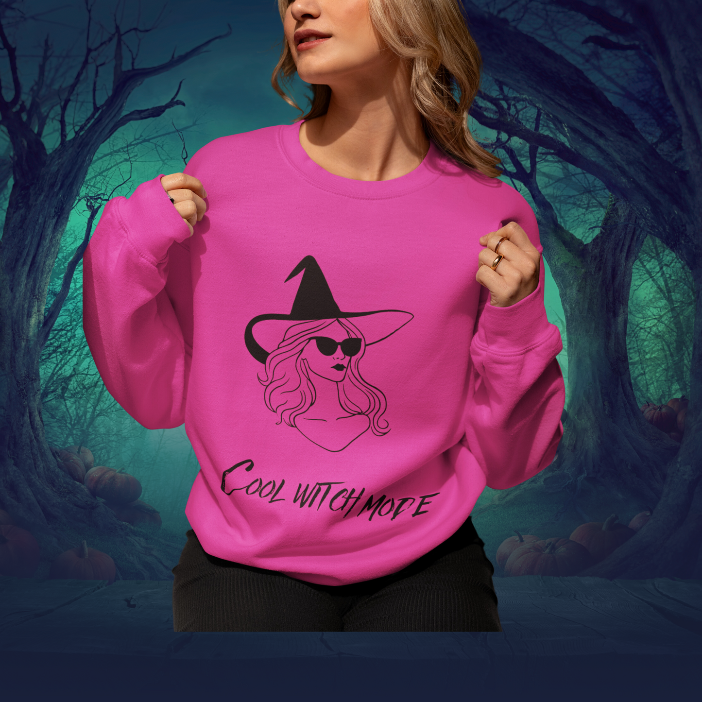 Sweatshirt mit Rundhalsausschnitt „Cool Witch Mode“ – Gildan