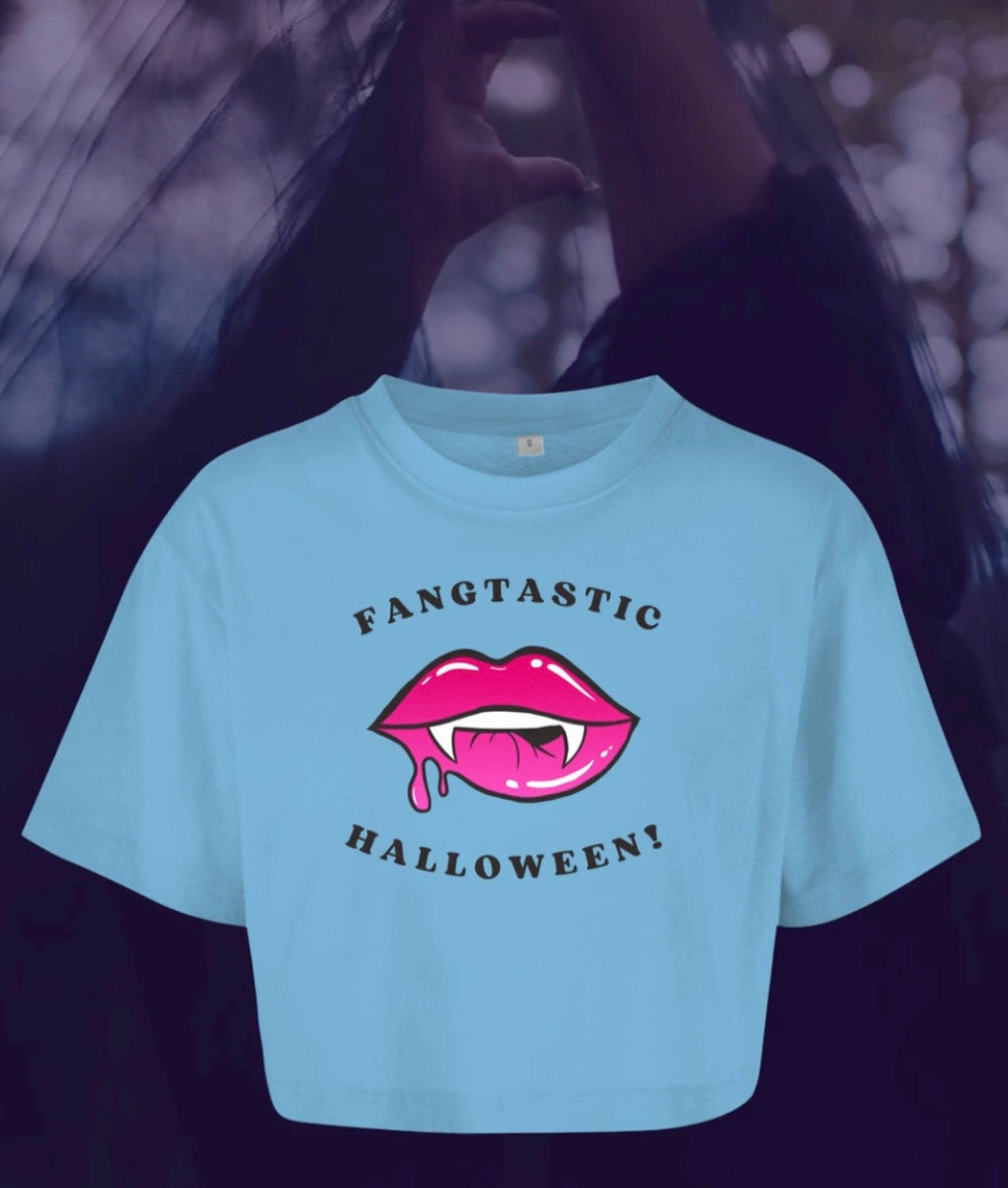 Damen Oversize Crop Top Fangtastic Halloween