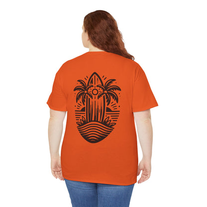 Surfboard & Palm Trees T-Shirt: Ride the Waves in Style - Gildan 5000