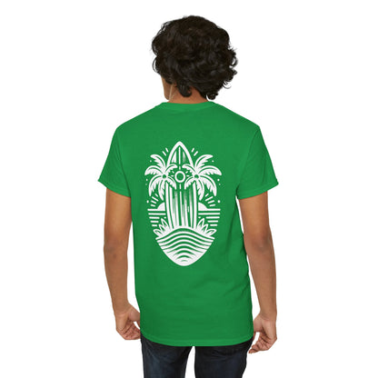 Surfboard & Palm Trees T-Shirt: Ride the Waves in Style - Gildan 5000