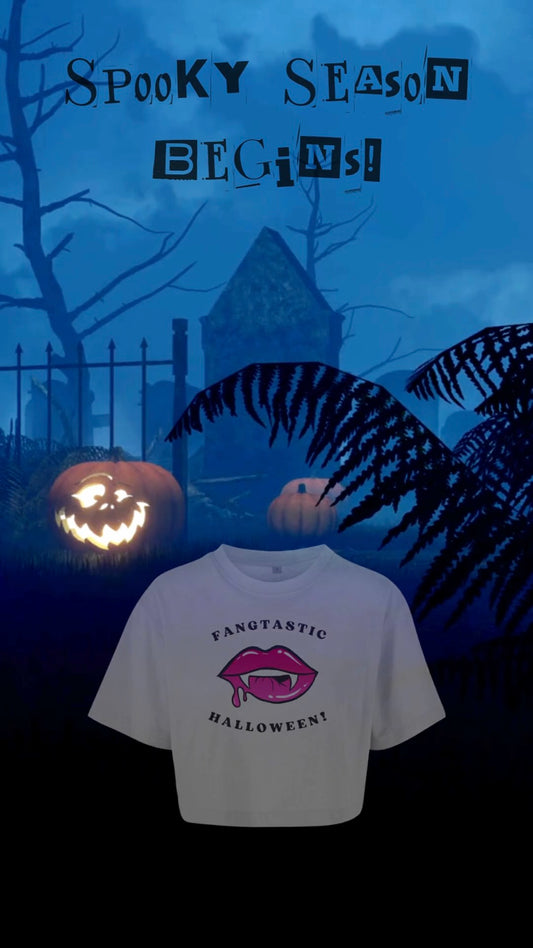 Damen Oversize Crop Top Fangtastic Halloween