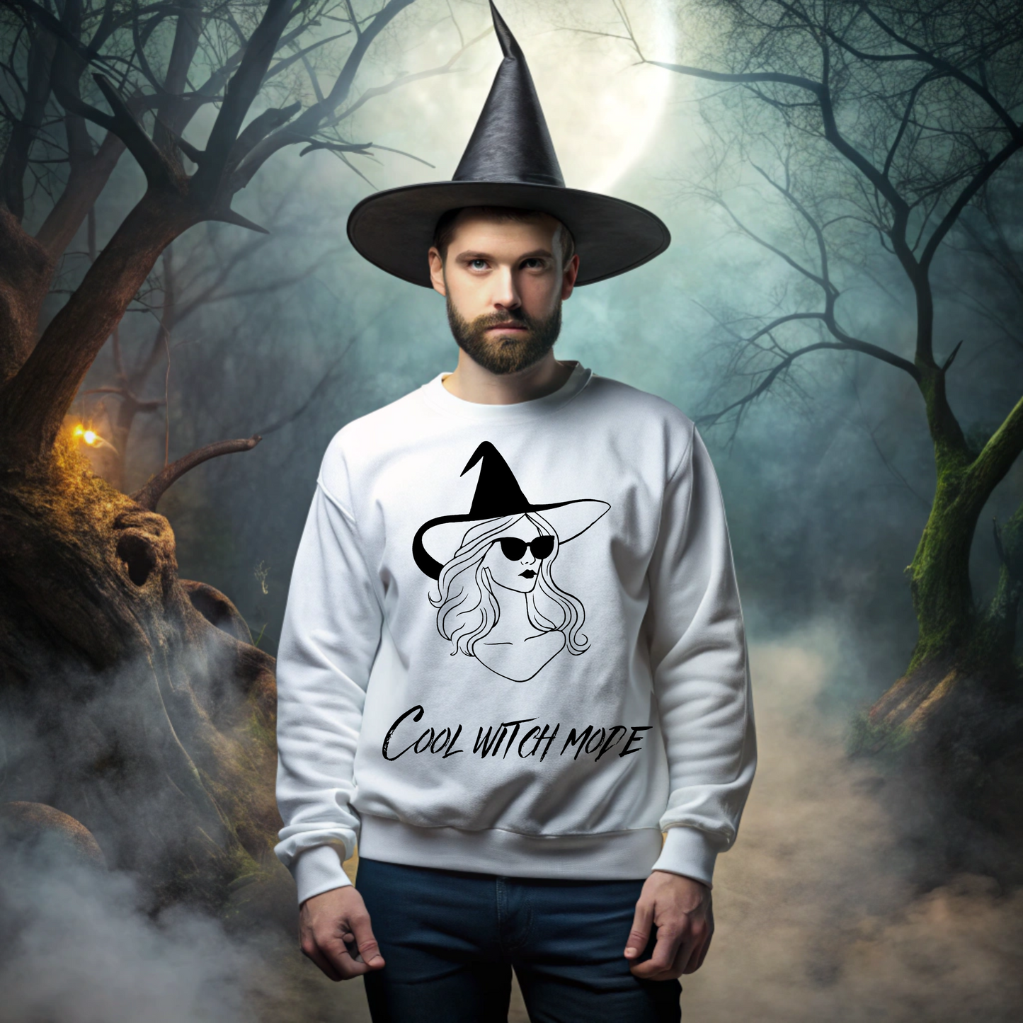 Sweatshirt mit Rundhalsausschnitt „Cool Witch Mode“ – Gildan