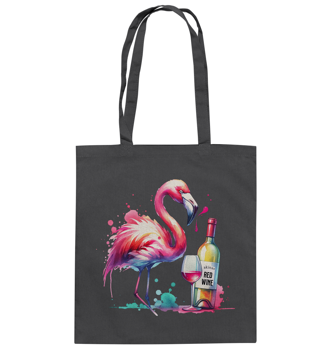 Stylish Cotton Bag with Watercolor Flamingo and Red Wine