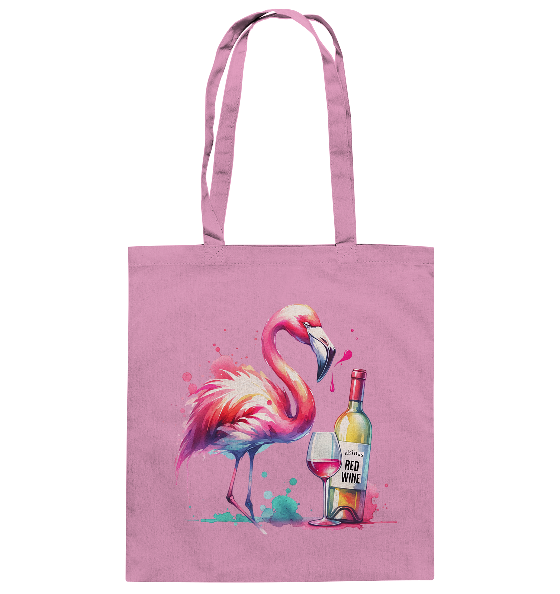 Stylish Cotton Bag with Watercolor Flamingo and Red Wine