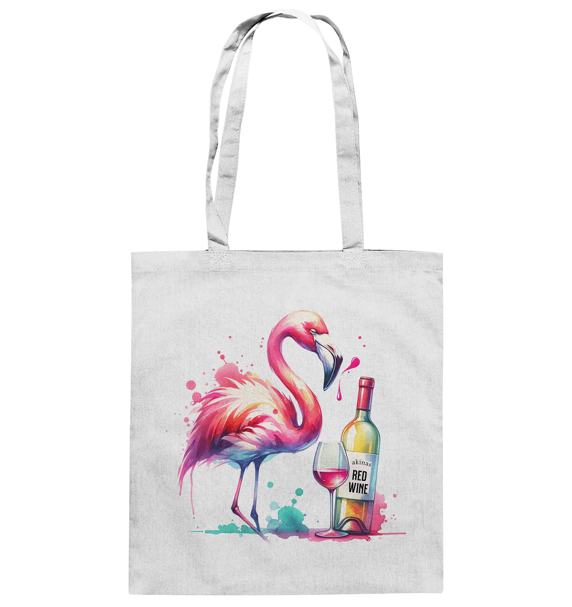 Stylish Cotton Bag with Watercolor Flamingo and Red Wine