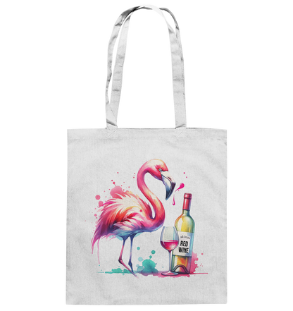 Stylish Cotton Bag with Watercolor Flamingo and Red Wine