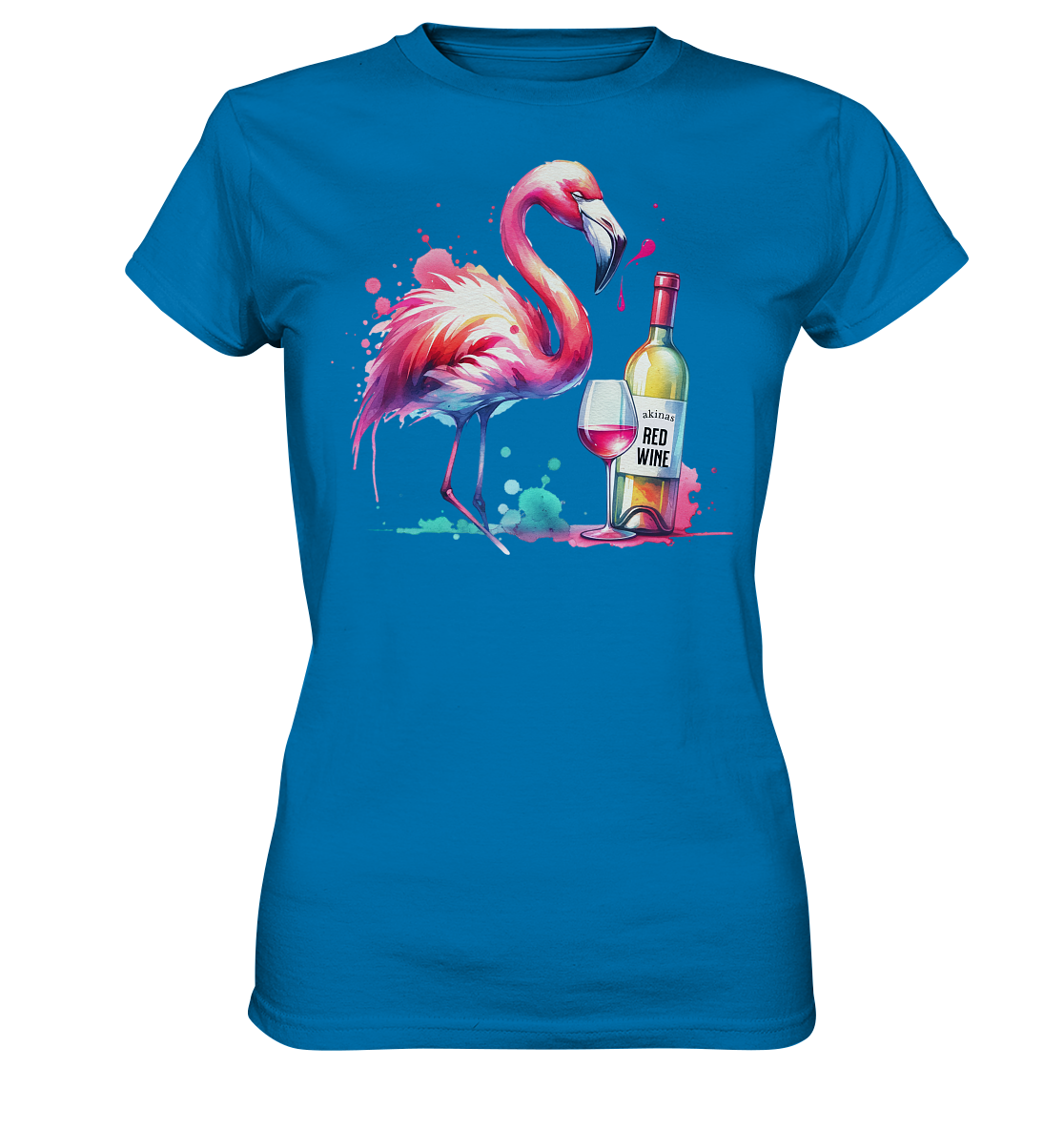 Stylish Standout: Shirt with Watercolor Flamingo and Red Wine Motif - Bella+Canvas