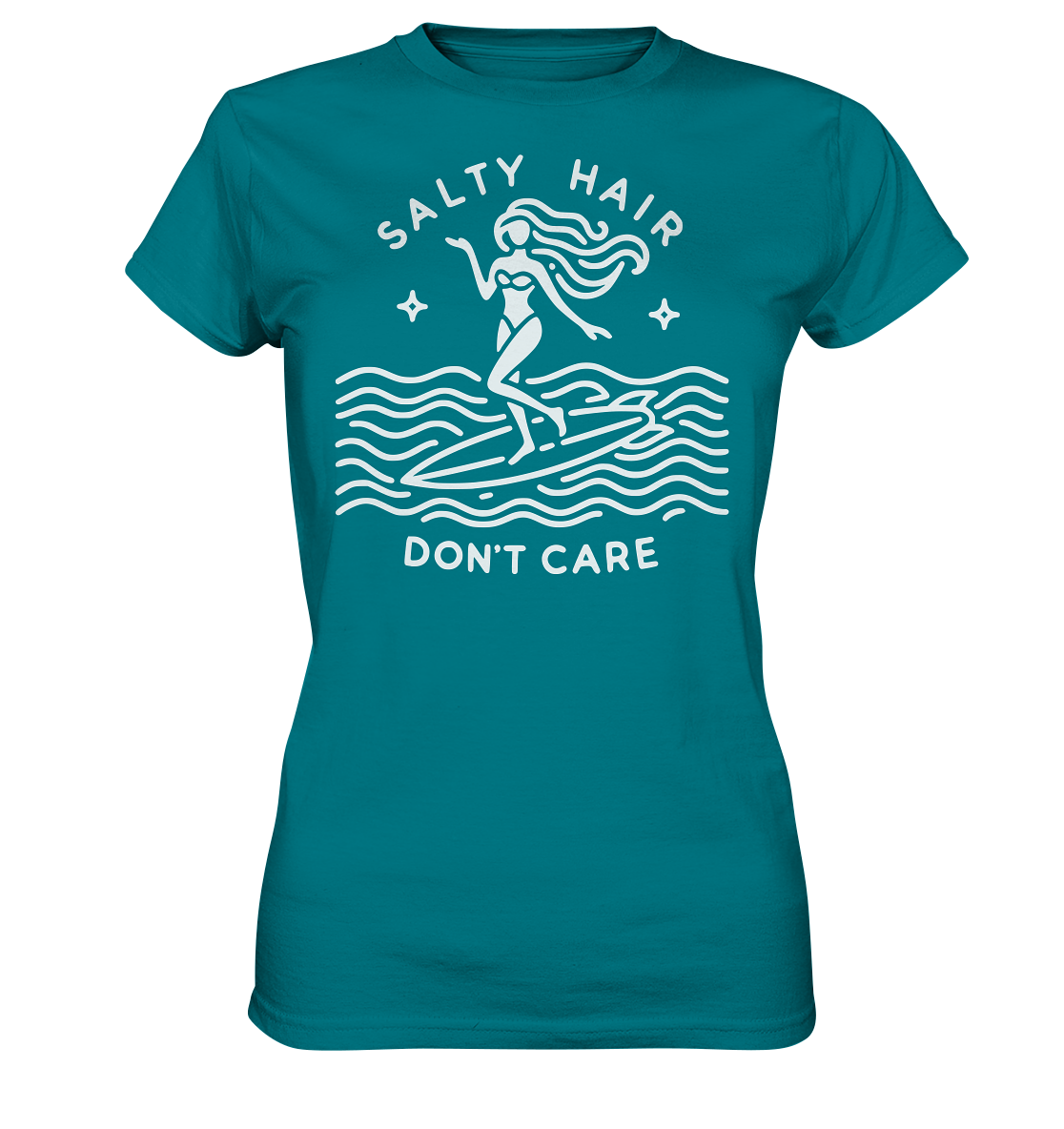 Minimalist Beach Lover's Surf Tee with 'Salty Hair, I Don't Care' Slogan - Bella+Canvas