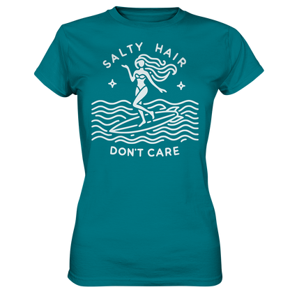 Minimalist Beach Lover's Surf Tee with 'Salty Hair, I Don't Care' Slogan - Bella+Canvas