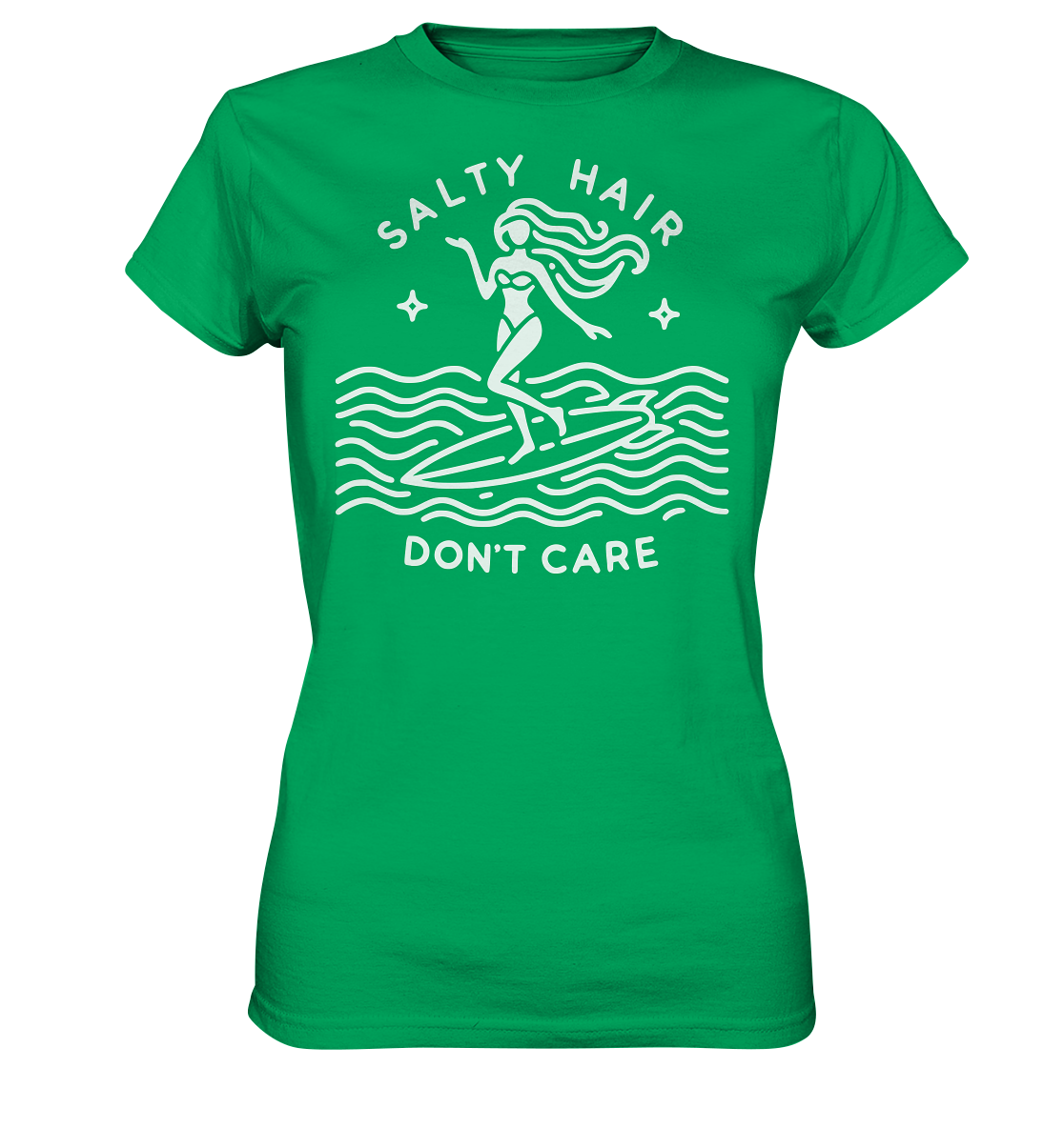 Minimalist Beach Lover's Surf Tee with 'Salty Hair, I Don't Care' Slogan - Bella+Canvas