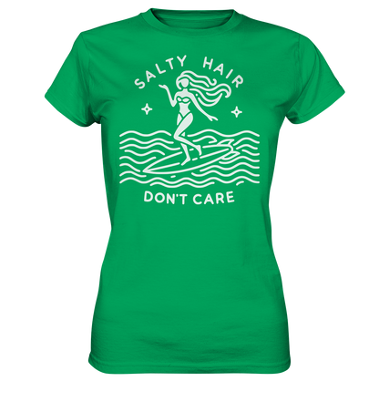 Minimalist Beach Lover's Surf Tee with 'Salty Hair, I Don't Care' Slogan - Bella+Canvas