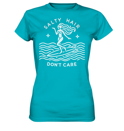 Minimalist Beach Lover's Surf Tee with 'Salty Hair, I Don't Care' Slogan - Bella+Canvas