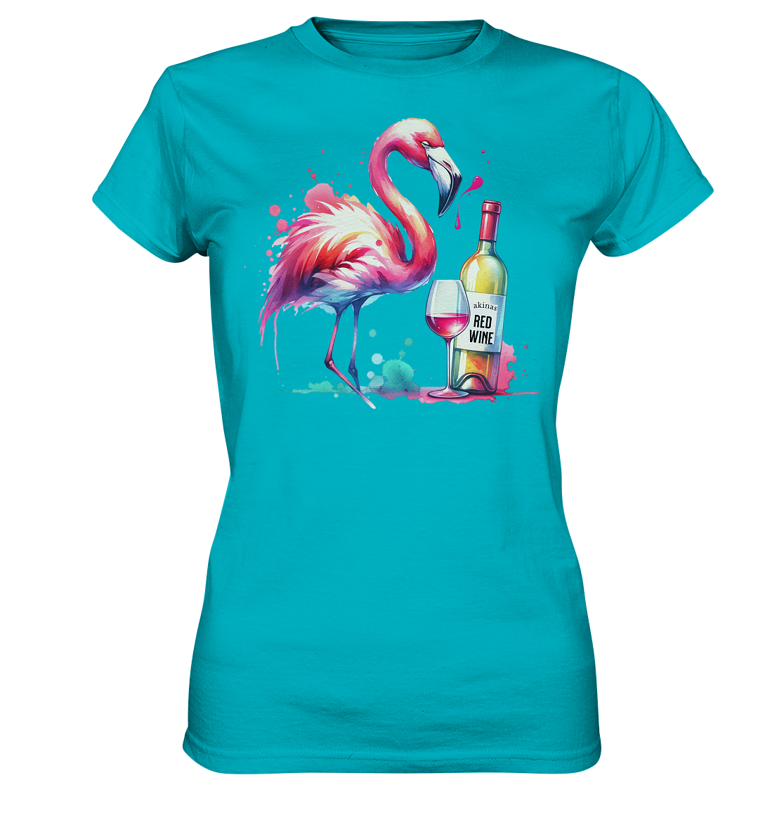 Stylish Standout: Shirt with Watercolor Flamingo and Red Wine Motif - Bella+Canvas