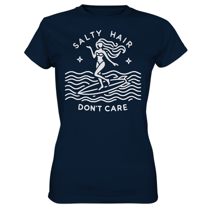 Minimalist Beach Lover's Surf Tee with 'Salty Hair, I Don't Care' Slogan - Bella+Canvas