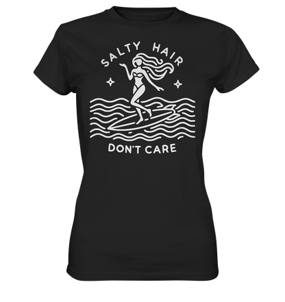 Minimalist Beach Lover's Surf Tee with 'Salty Hair, I Don't Care' Slogan - Bella+Canvas