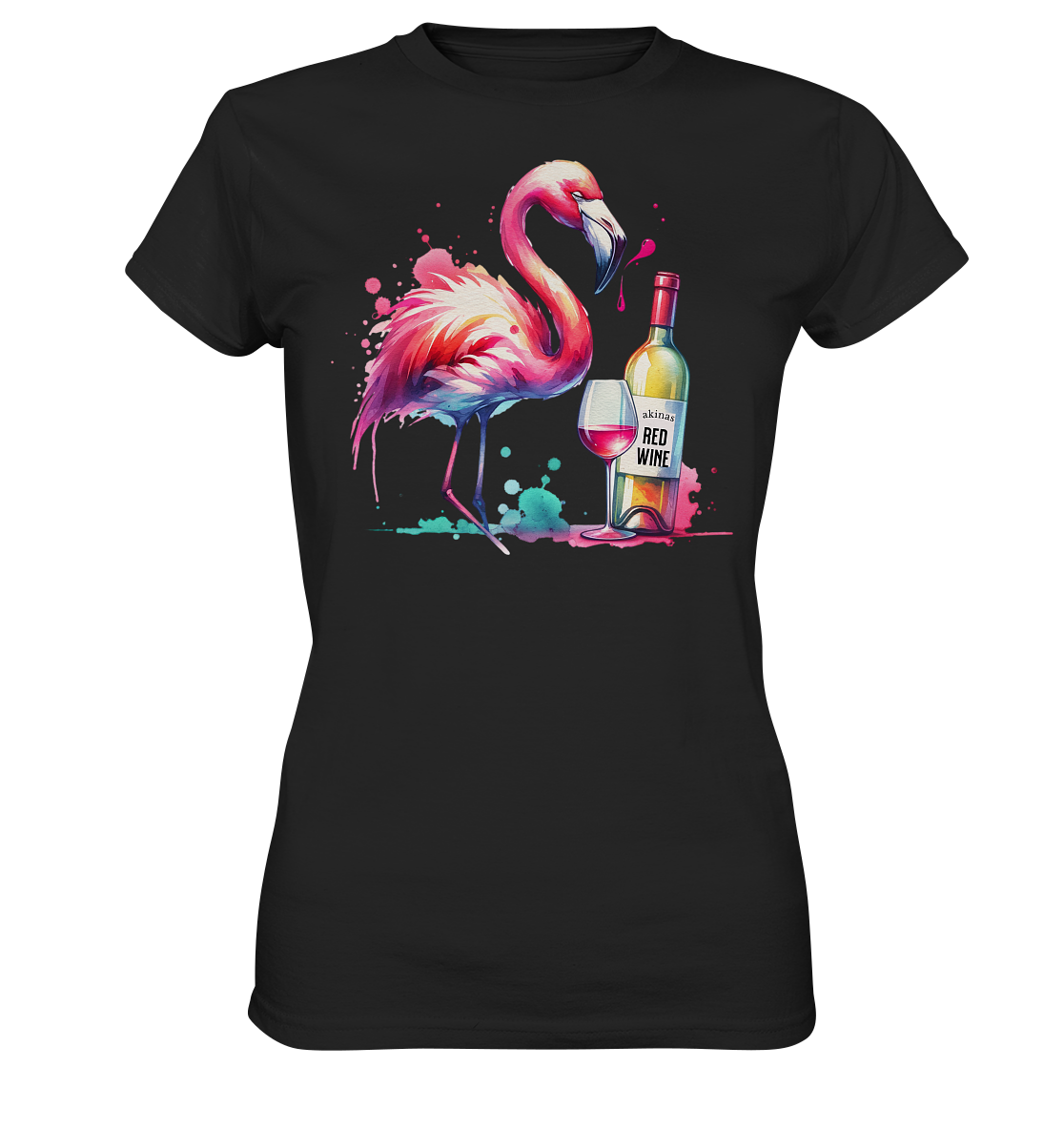 Stylish Standout: Shirt with Watercolor Flamingo and Red Wine Motif - Bella+Canvas