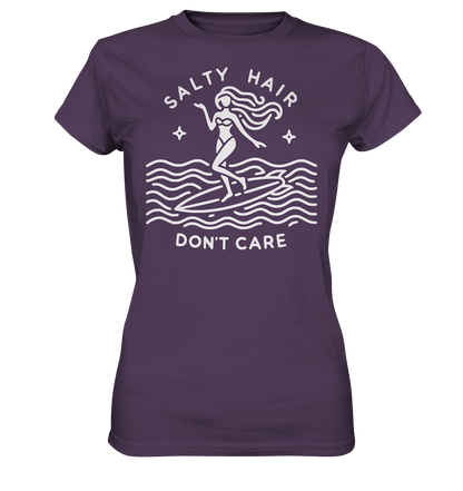 Minimalist Beach Lover's Surf Tee with 'Salty Hair, I Don't Care' Slogan - Bella+Canvas