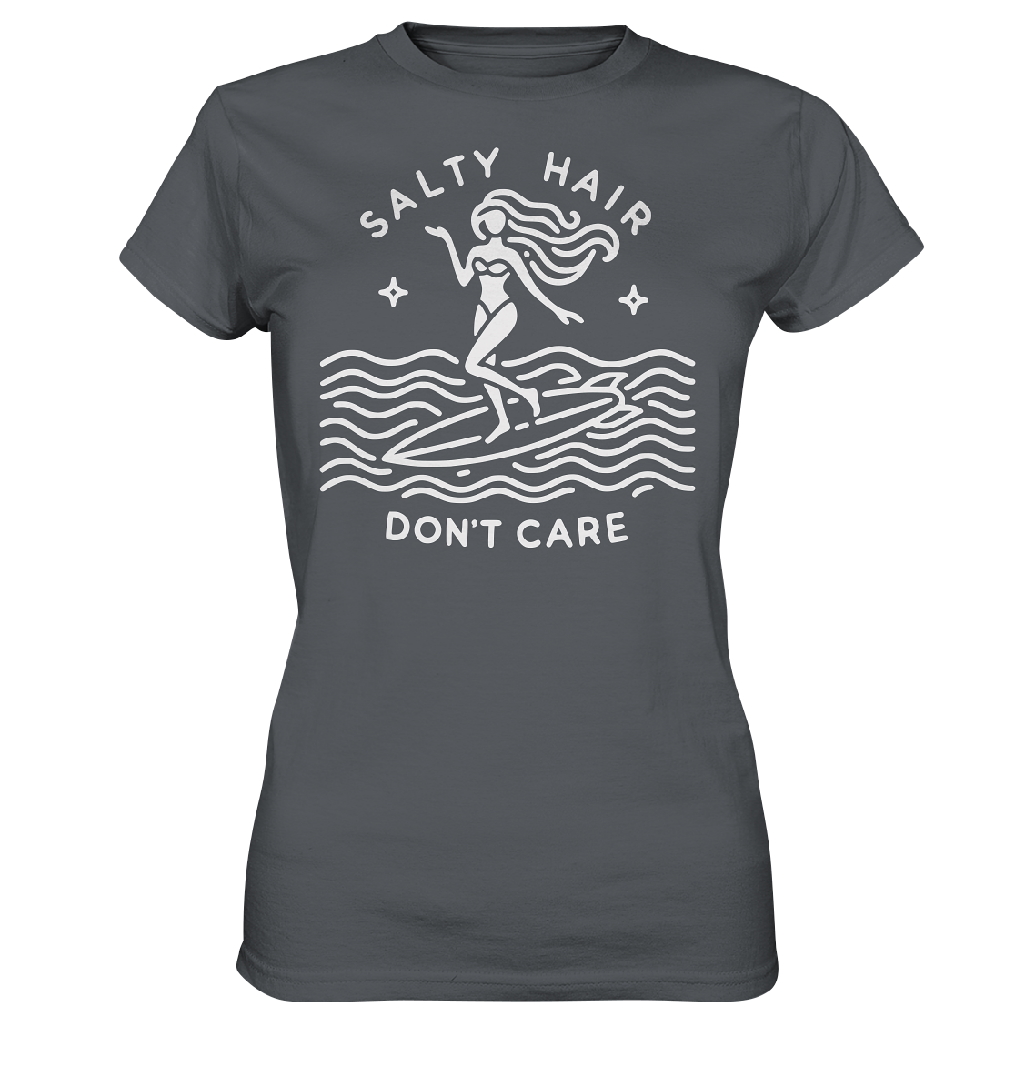 Minimalist Beach Lover's Surf Tee with 'Salty Hair, I Don't Care' Slogan - Bella+Canvas