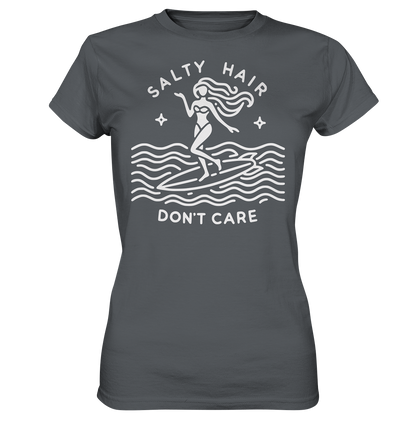 Minimalist Beach Lover's Surf Tee with 'Salty Hair, I Don't Care' Slogan - Bella+Canvas