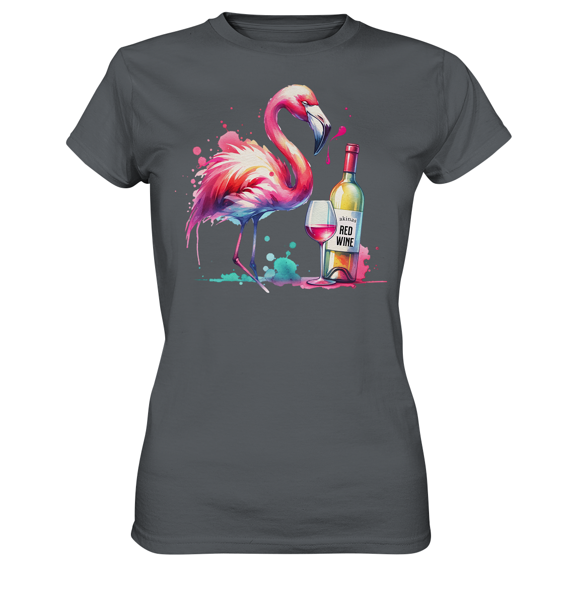 Stylish Standout: Shirt with Watercolor Flamingo and Red Wine Motif - Bella+Canvas