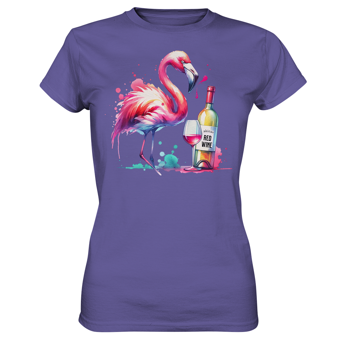 Stylish Standout: Shirt with Watercolor Flamingo and Red Wine Motif - Bella+Canvas