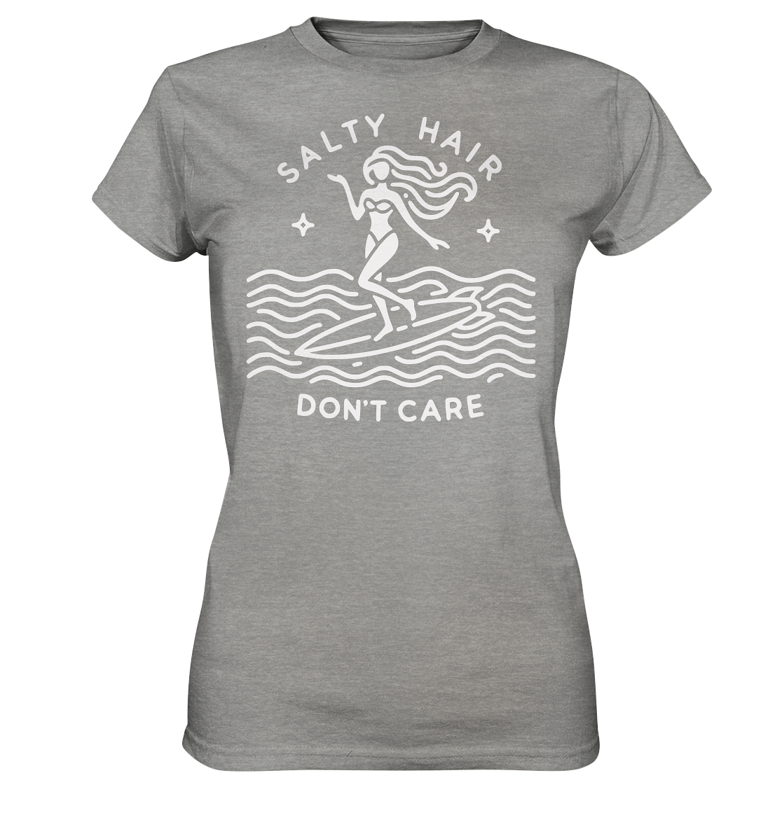 Minimalist Beach Lover's Surf Tee with 'Salty Hair, I Don't Care' Slogan - Bella+Canvas