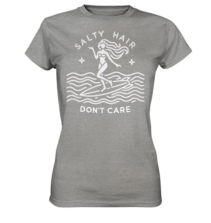 Minimalist Beach Lover's Surf Tee with 'Salty Hair, I Don't Care' Slogan - Bella+Canvas