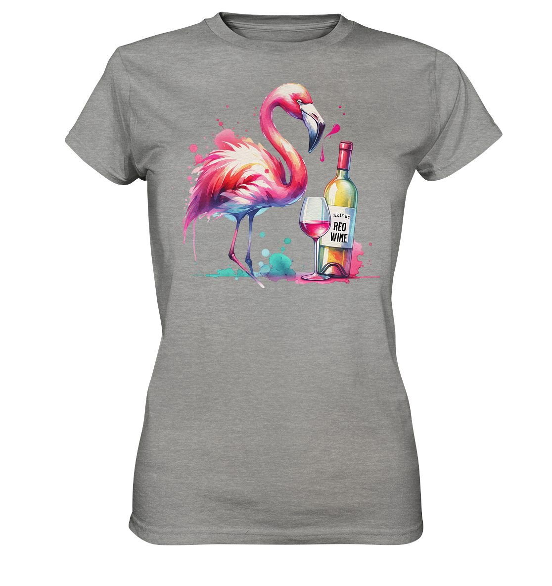 Stylish Standout: Shirt with Watercolor Flamingo and Red Wine Motif - Bella+Canvas