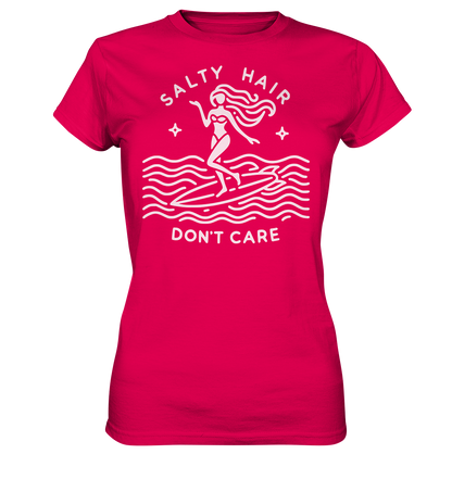 Minimalist Beach Lover's Surf Tee with 'Salty Hair, I Don't Care' Slogan - Bella+Canvas