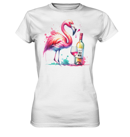 Stylish Standout: Shirt with Watercolor Flamingo and Red Wine Motif - Bella+Canvas