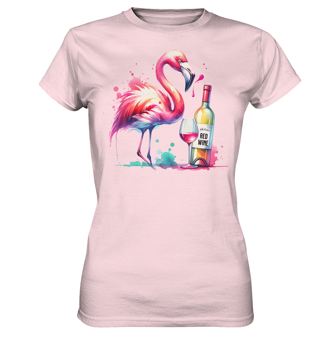 Stylish Standout: Shirt with Watercolor Flamingo and Red Wine Motif - Bella+Canvas