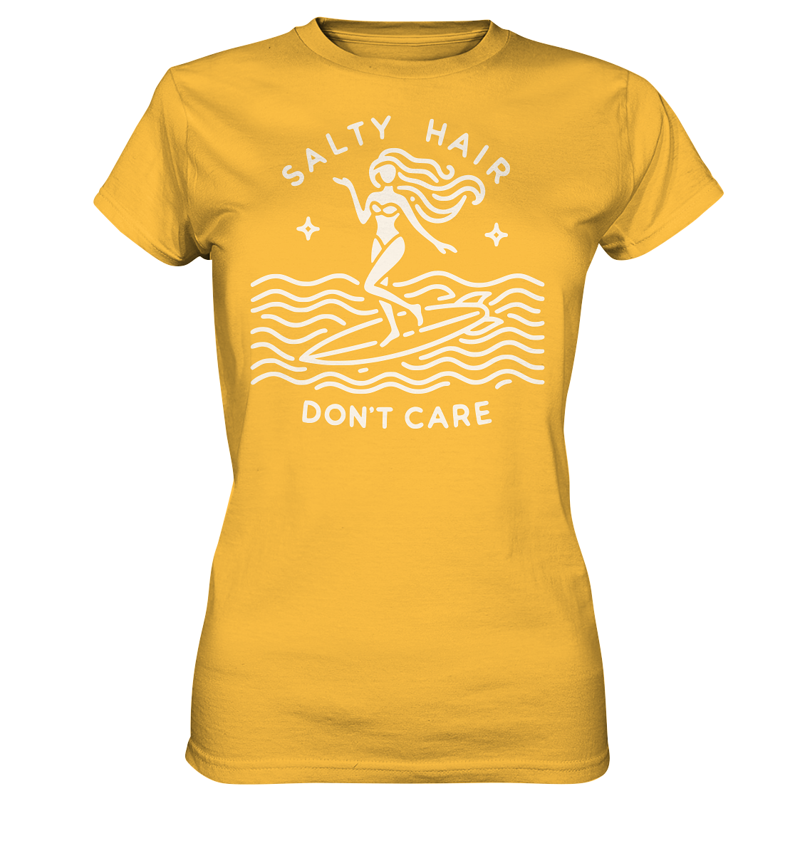 Minimalist Beach Lover's Surf Tee with 'Salty Hair, I Don't Care' Slogan - Bella+Canvas